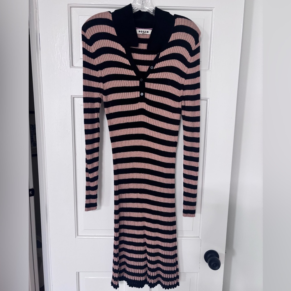Boden Black and Tan Striped Ribbed Dress